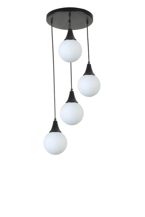 Opviq Afra 4 Lü Lámpara de Araña con Tapa de Vidrio en Negro y Blanco